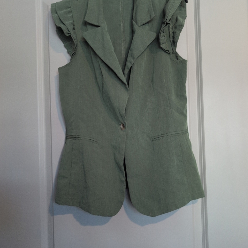 SHEIN Olive Green Ruffled Sleeve Blazer